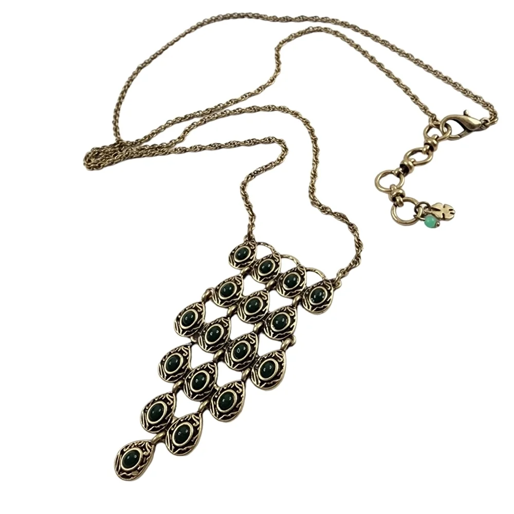 Lucky Brand boho necklace long pendant necklace tiered pendant green